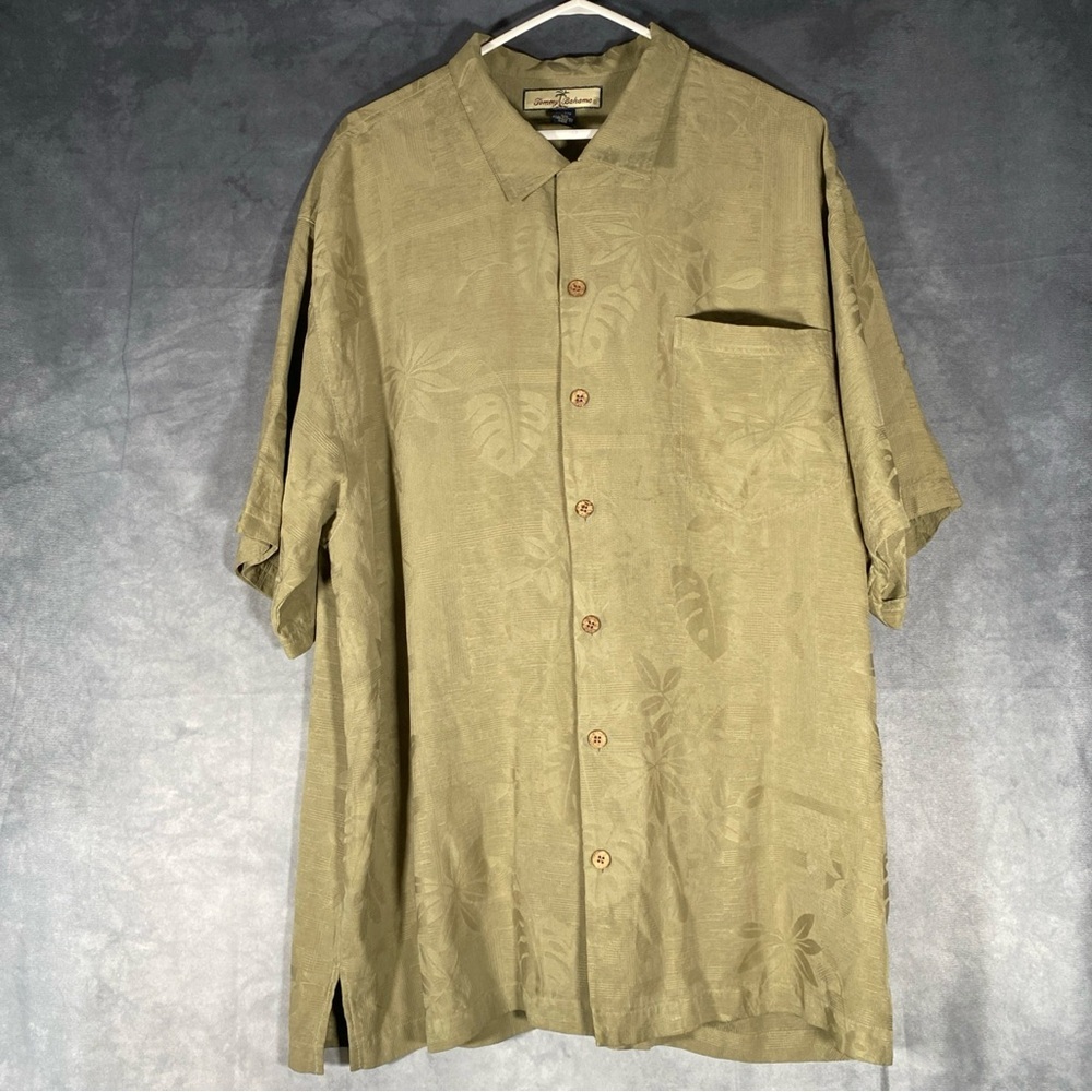 Vtg Tommy Bahama Silk Camp Shirt Mens XXL Floral Green Hawaiian Button Up